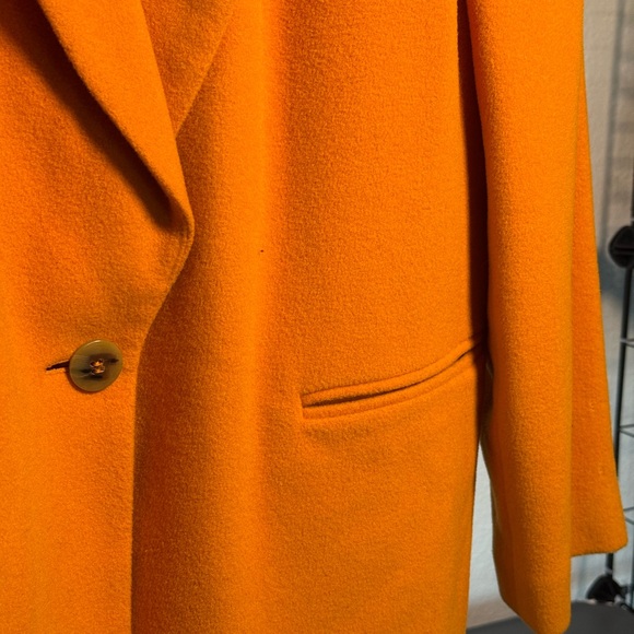Vintage 90s Vibrant Mustard Yellow Orange Cashmere Wool Oversized Women’s Blazer - Picture 4 of 8